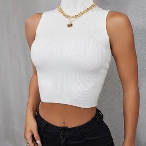 New! white turtleneck cropped top ribbed sleeveless